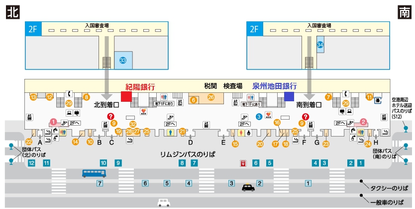 関西国際空港の紀陽銀行、泉州池田銀行の場所（地図）